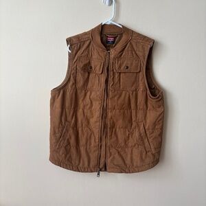 Wrangler Workwear Vest Mens Large Brown Duck Canvas Quilted Lined Utility